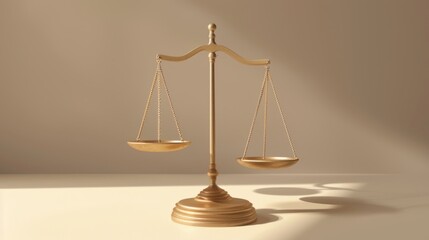Saturated beige 3D illustration of balance scale symbolizing law and fairness.