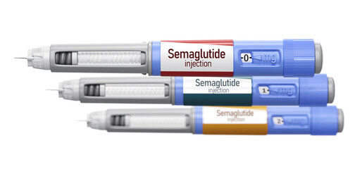Semaglutide injection for diabetes treatment, weight loss, effective blood sugar control, diabetes management. Medical injection, healthcare, diabetic care improve patient health, glucose control, 3D