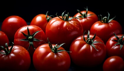 Fresh Ripe Red Tomatoes: Closeup of Juicy Organic Produce on Dark Background