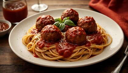 Homemade Spaghetti and Meatballs: Classic Italian Comfort Food with Rich Tomato Sauce