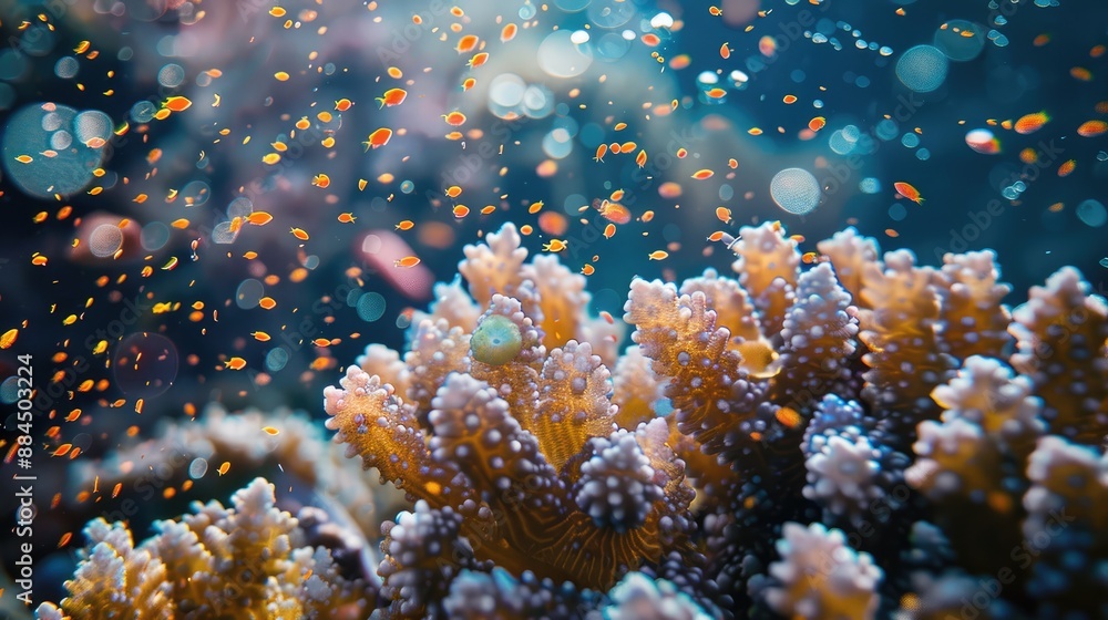 Wall mural Coral spawning event underwater