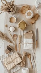 Eco-Friendly Biodegradable Packaging Materials Flat Lay Showing Environmental Benefits