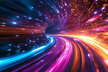 Fototapeta premium Light speed, hyperspace, space warp background. colorful streaks of light gathering towards the event horizon