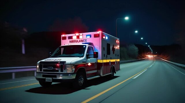 ambulance car on the road with colorful lights HD resolution with hyper realistic 4K Background.