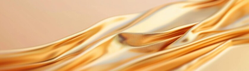 Abstract background with flowing golden fabric texture. Smooth curves and shimmering effect ideal for luxury and elegance concept.
