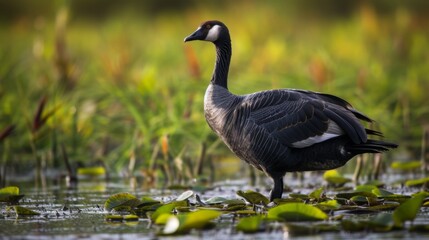 Spur-winged goose standing in a wetland