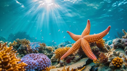Leather sea star on a coral reef