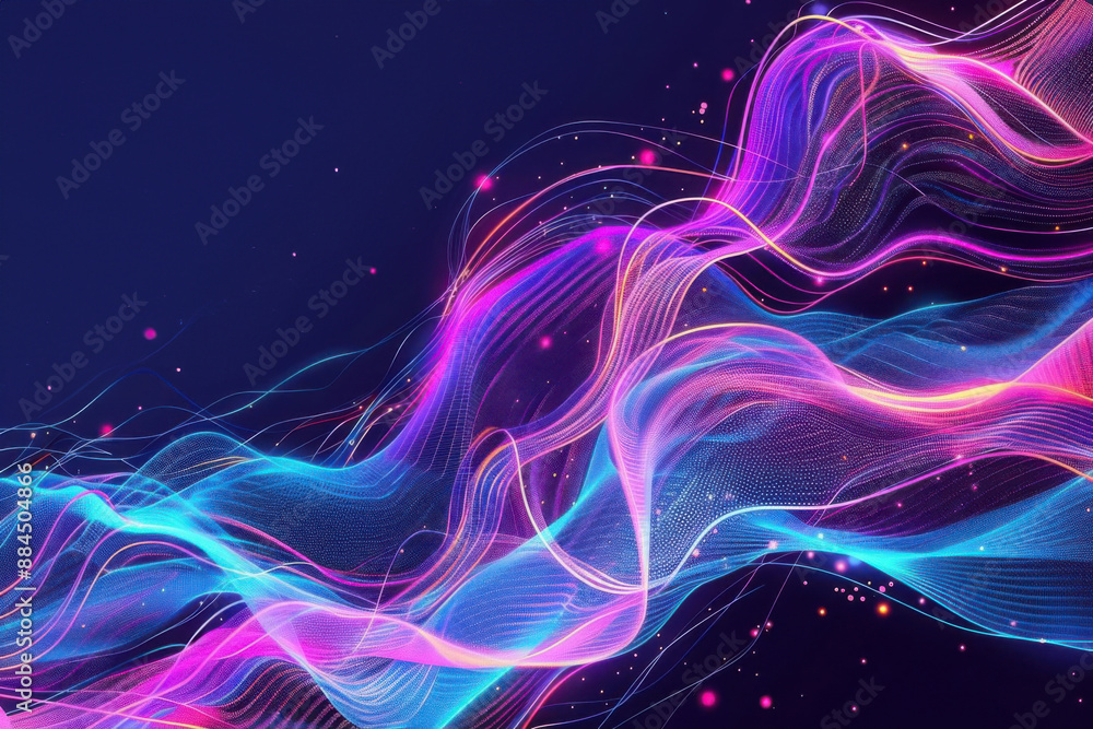Aufkleber digital data streams, futuristic lines and dots, flat design illustration