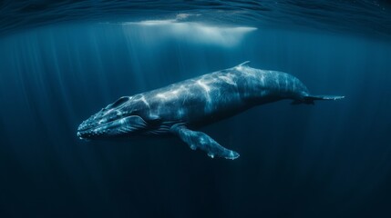 Obraz premium An awe-inspiring underwater photograph of a whale swimming gracefully in the deep ocean
