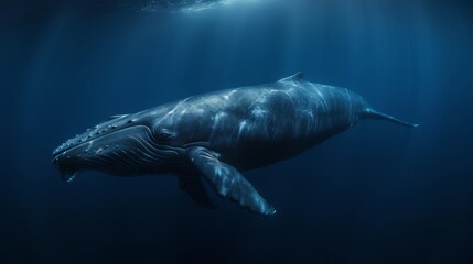 Fototapeta premium An awe-inspiring underwater photograph of a whale swimming gracefully in the deep ocean