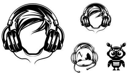 Set of joyful people wearing earphones and headphones, listening to music and dancing. Bundle of happy boys and girls using audio player isolated on white background. Flat cartoon vector illustration.