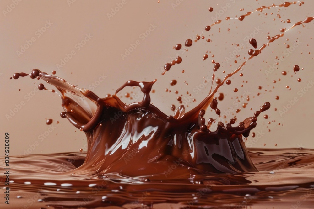 Poster highspeed capture of a chocolate splash, creating dynamic droplets and waves