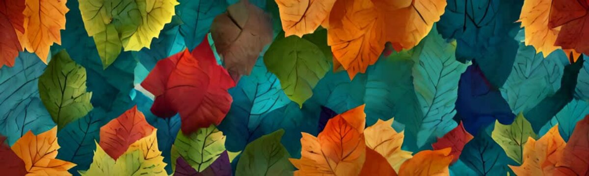 multicolored autumn leaves web banner. Slow motion background