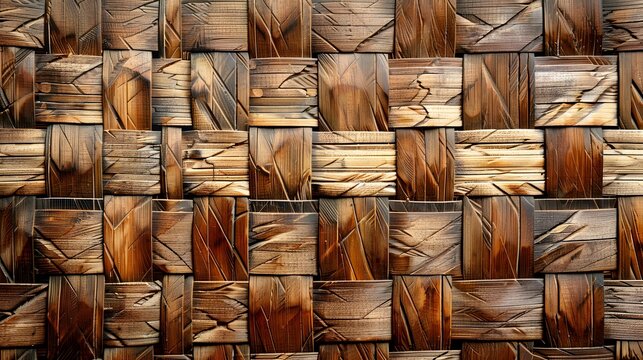 Bamboo or rattern weaving pattern texture background. A part of brown natural bamboo wood basket woven. Can use for decor, wallpaper and design.