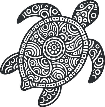 turtle mandala for the coloring page Silhouette pattern illustration art on White Background