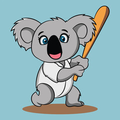 Cartoon animal Koala playing baseball illustration