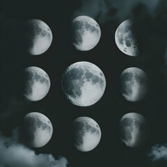 Fototapeta premium A black and white photo of the phases of the moon