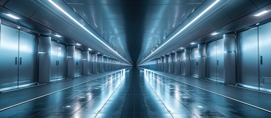 Obraz premium Futuristic Corridor with Blue Neon Lights