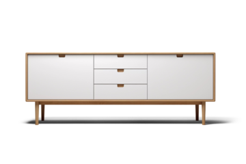 Sleek sideboard. Front view of the minimalist console on a transparent background. PNG.