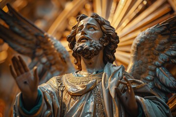 A Close-Up of a Golden Angel Statue in a Church