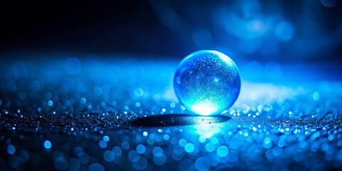 Blue Glass Sphere on a Glittering Blue Background, Bokeh , Abstract ,  Blue , Light
