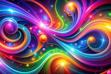 Abstract background with vibrant neon colors and whimsical shapes.