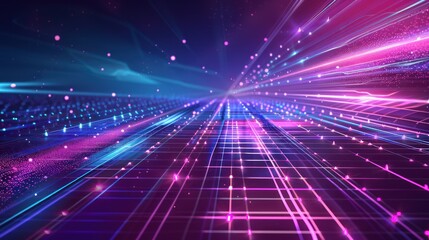 Obraz premium Abstract Neon Grid with Glowing Lines