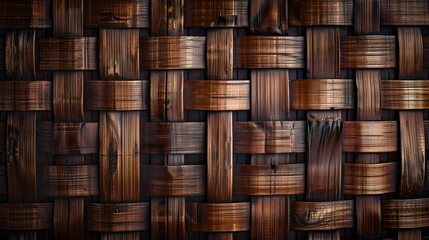 Bamboo or rattern weaving pattern texture background. A part of brown natural bamboo wood basket woven. Can use for decor, wallpaper and design.