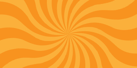 Orange and yellow shine abstract sunburst retro sunlight vintage burst. background sunrise sunbeam element spiral striped illustration sunray template wallpaper design.