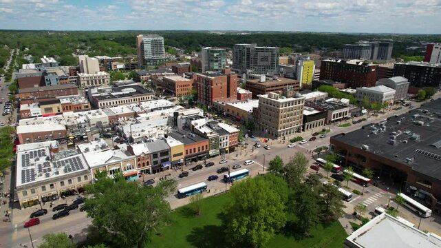 IOWA - 6.24.2024 - Good aerial view approaching the downtown sector of Iowa City.