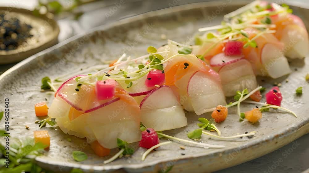 Poster delicate slices of watermelon radish add a pop of color to the sushi while crunchy jicama and sweet 
