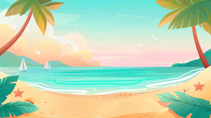 poster or postcard graphic of green ocean summer beach background for the screen
