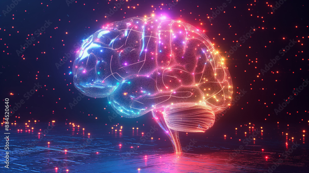 Poster a neon brain composed of interconnected circuits, highlighting the role of large language model ai i