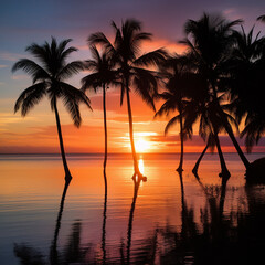 Obraz premium Photo a closeup shot of silhouettes of palm trees near the sea at sunset