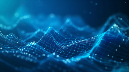 Dynamic lines forming an upward trend on a blue tech background, representing business growth success, with copy space.