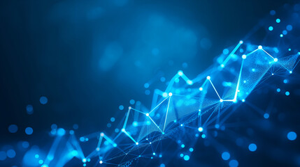 Dynamic lines forming an upward trend on a blue tech background, representing business growth success, with copy space.
