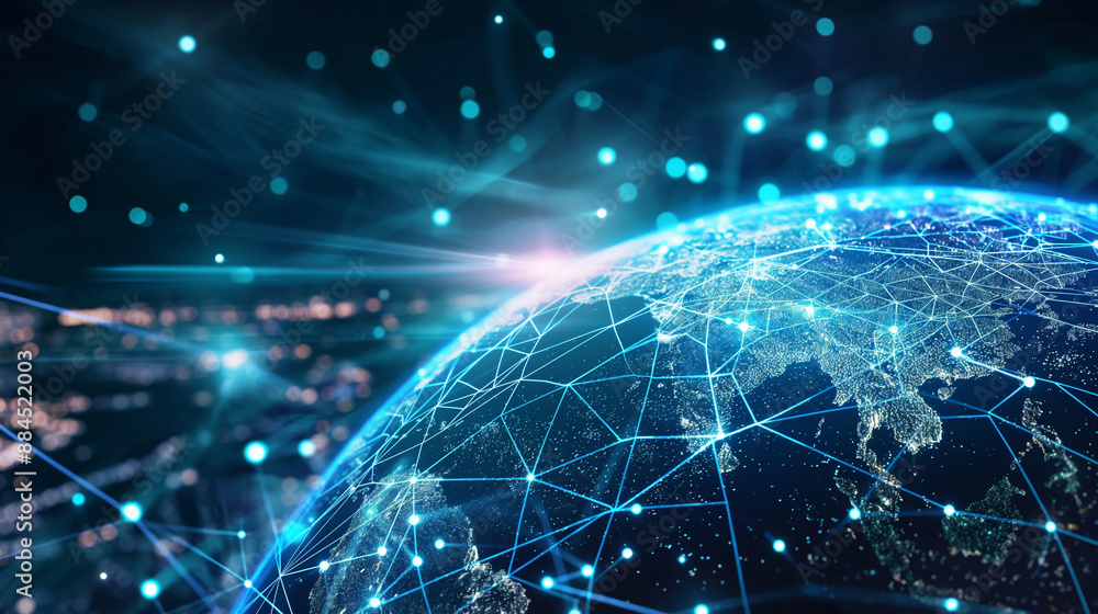 Aufkleber ai global communication networks illustrated with a blue hologram globe, geospatial data visualizati