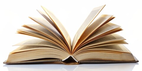 Fototapeta premium Open Book with Fanned Pages on White Background, Book, Literature, Reading, Knowledge