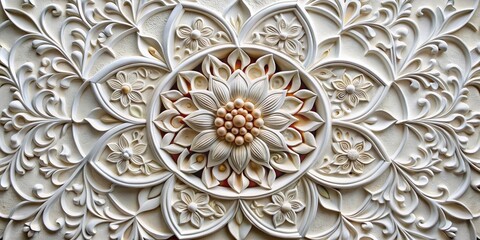 Ornate White Floral Wall Relief, white, floral, pattern, relief,  architecture