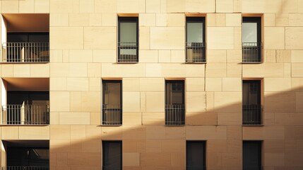 Fototapeta premium Part of multicolored building facade at sunset. Aerial view