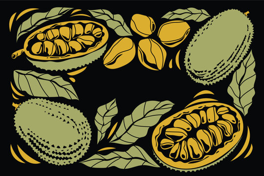 Lots of cempedak fruits with engraved style for background or template
