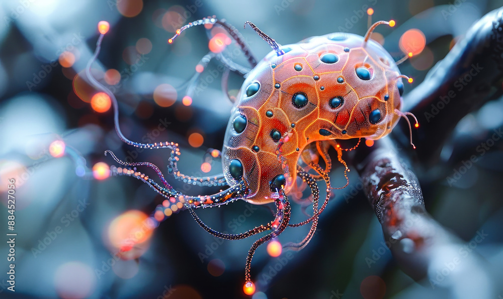 Poster bioluminescent neural network interface: futuristic brain-ai connection with glowing bioluminescence