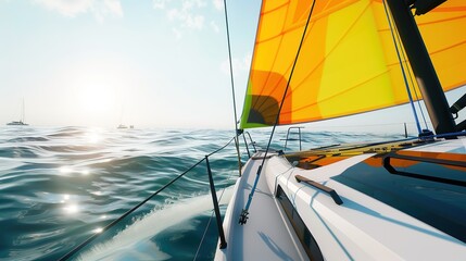 Sailing Yacht With Orange Sail on a Sunny Day