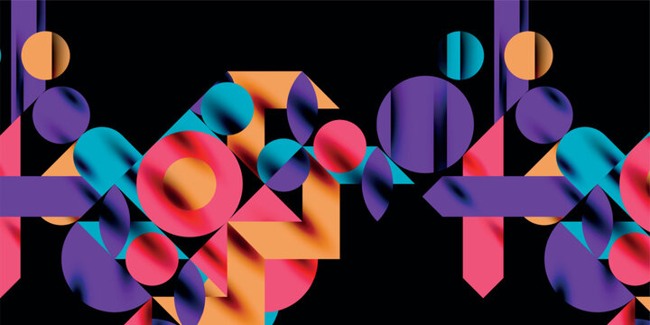 Colorful simple dynamic geometric forms circles lines and round shapes. Mosaic techno art concept. Vector Illustration For Wallpaper, Banner, Background, Card, Book Illustration, landing page