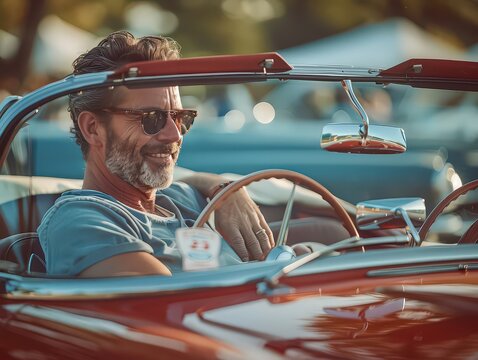 Portraits of vintage car enthusiasts and their classic vehicles, highlighting the nostalgia, care, and passion involved in maintaining and driving vintage cars.