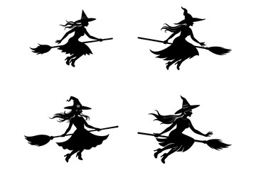 witch silhouette vector illustrations in cartoon, clipart, and line art styles. Witch Silhouette Vector Illustrations