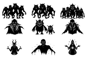 Halloween Zombie Silhouette Vector Illustrations. Printable Halloween zombie silhouette vector illustrations in cartoon, clipart, and line art styles.