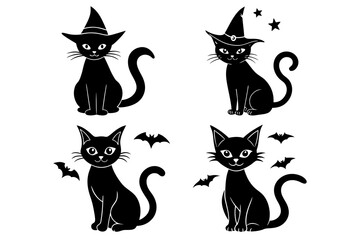 Halloween Cat Silhouette Vector Illustrations. Printable Halloween Cat  silhouette vector illustrations in cartoon, clipart, and line art styles.