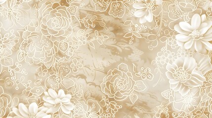 Beige tone fine lace texture with seamless beautiful vintage floral and flower abstract pattern background. 