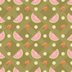 Seamless Pattern Abstract Elements Fruits Food Watermelon Vector Design Style Background Illustration Texture For Prints Textiles, Clothing, Gift Wrap, Wallpaper, Pastel